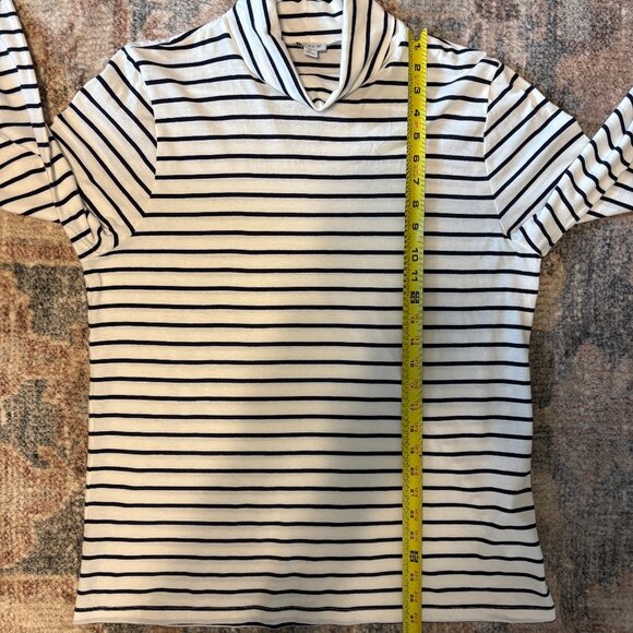 J. Crew #BB750 Women's Navy/White Stripe Printed Tissue Turtleneck Shirt Top XL - Picture 8 of 9
